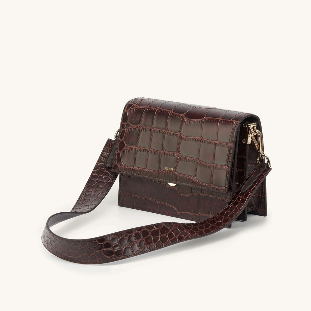 JW PEI Mini Flap Crossbody in Brown Crocodile